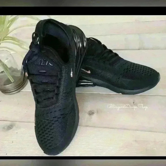 Women's Bling Nike Air Max 270 Black Gold Sneakers made with Crystals - Picture 4 of 7